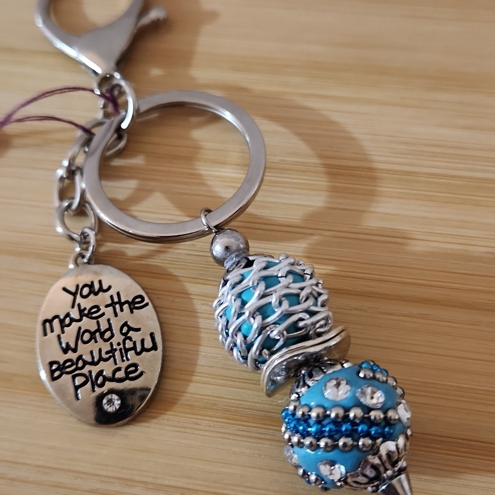 Hand Crafted Purse Charm/Key Chain with Pendant Turquoise Silver 4.5"